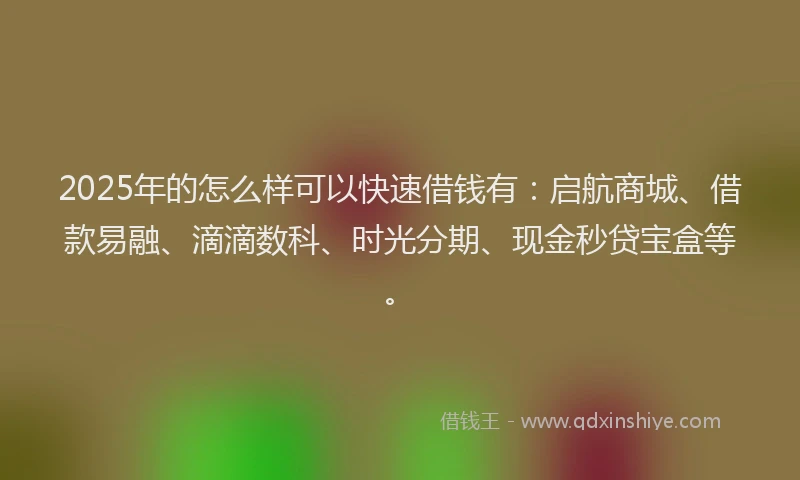 2025年的怎么样可以快速借钱有：启航商城、借款易融、滴滴数科、时光分期、现金秒贷宝盒等。