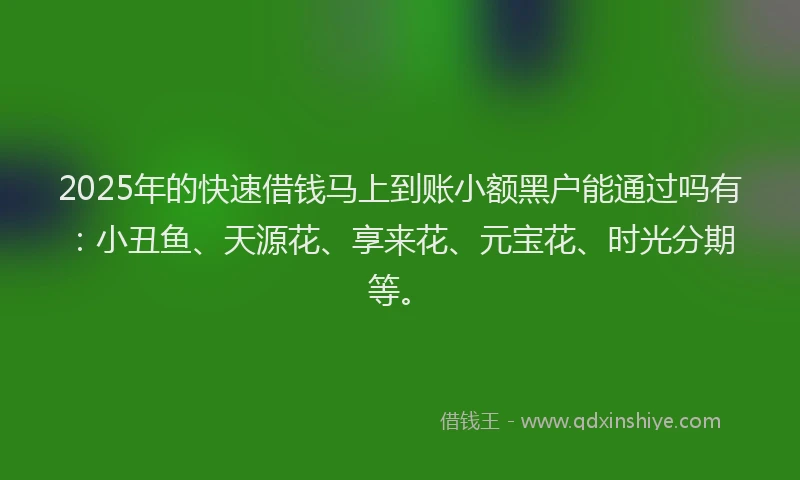 2025年的快速借钱马上到账小额黑户能通过吗有：小丑鱼、天源花、享来花、元宝花、时光分期等。