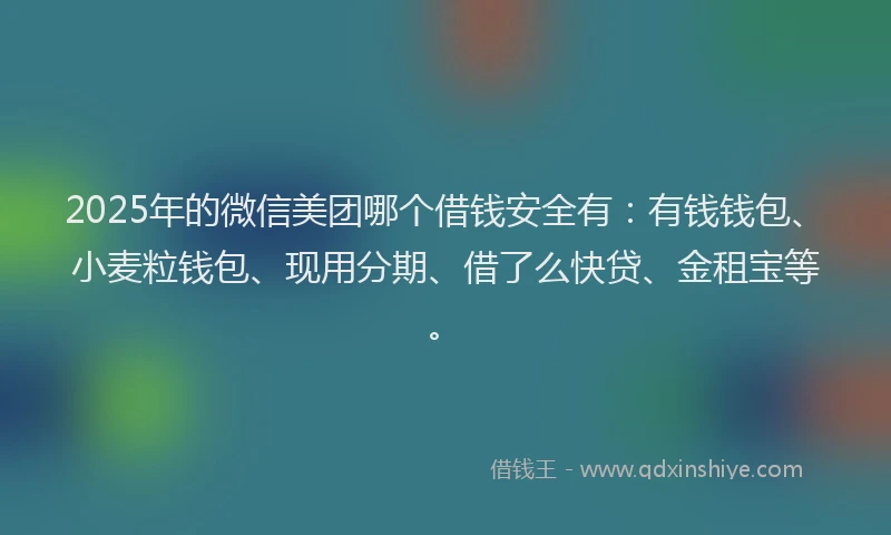 2025年的微信美团哪个借钱安全有：有钱钱包、小麦粒钱包、现用分期、借了么快贷、金租宝等。
