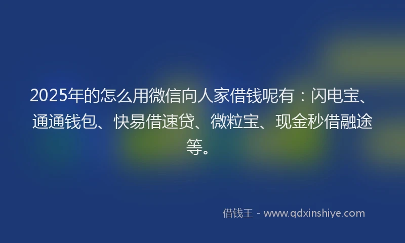 2025年的怎么用微信向人家借钱呢有：闪电宝、通通钱包、快易借速贷、微粒宝、现金秒借融途等。