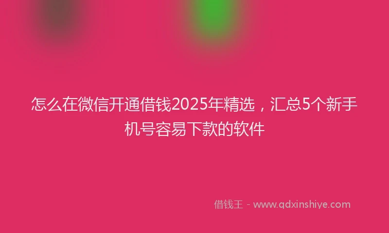 怎么在微信开通借钱2025年精选，汇总5个新手机号容易下款的软件