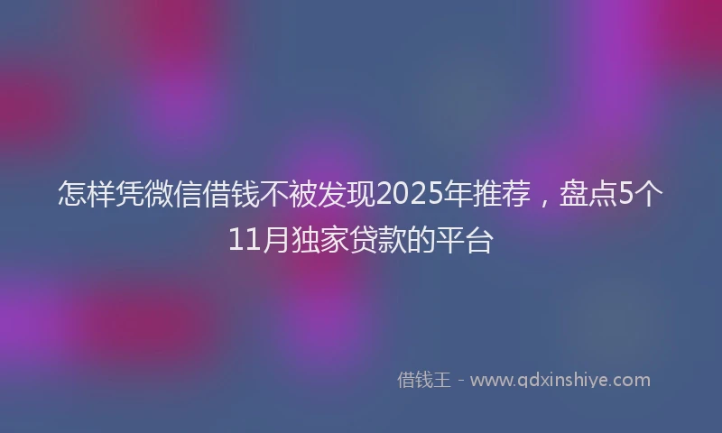怎样凭微信借钱不被发现2025年推荐，盘点5个11月独家贷款的平台