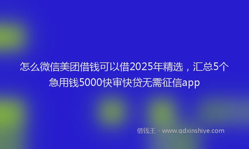 怎么微信美团借钱可以借2025年精选，汇总5个急用钱5000快审快贷无需征信app