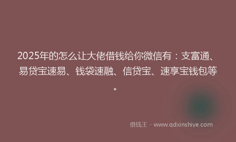 2025年的怎么让大佬借钱给你微信有：支富通、易贷宝速易、钱袋速融、信贷宝、速享宝钱包等。