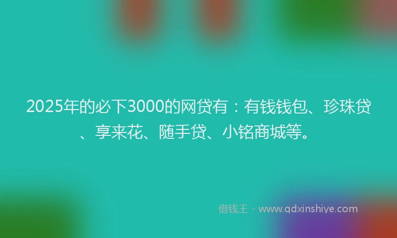 2025年的必下3000的网贷有：有钱钱包、珍珠贷、享来花、随手贷、小铭商城等。