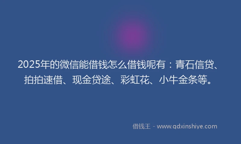 2025年的微信能借钱怎么借钱呢有：青石信贷、拍拍速借、现金贷途、彩虹花、小牛金条等。