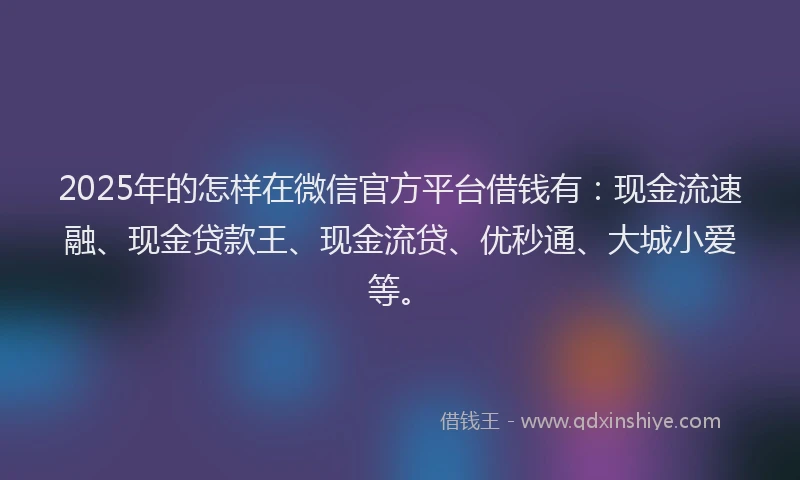 2025年的怎样在微信官方平台借钱有：现金流速融、现金贷款王、现金流贷、优秒通、大城小爱等。