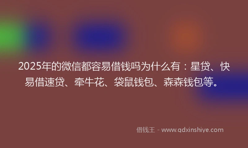 2025年的微信都容易借钱吗为什么有：星贷、快易借速贷、牵牛花、袋鼠钱包、森森钱包等。