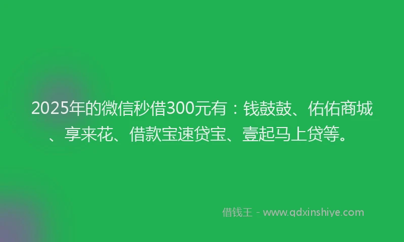 2025年的微信秒借300元有：钱鼓鼓、佑佑商城、享来花、借款宝速贷宝、壹起马上贷等。
