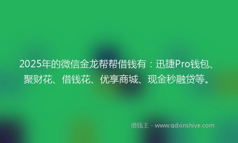 2025年的微信金龙帮帮借钱有：迅捷Pro钱包、聚财花、借钱花、优享商城、现金秒融贷等。