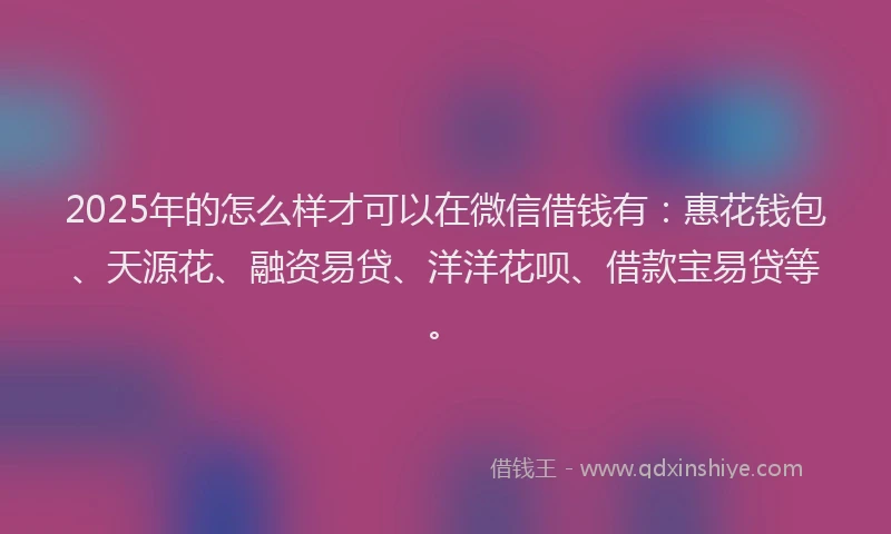 2025年的怎么样才可以在微信借钱有：惠花钱包、天源花、融资易贷、洋洋花呗、借款宝易贷等。
