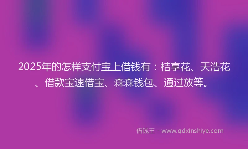 2025年的怎样支付宝上借钱有：桔享花、天浩花、借款宝速借宝、森森钱包、通过放等。