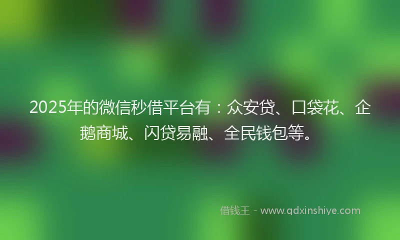 2025年的微信秒借平台有：众安贷、口袋花、企鹅商城、闪贷易融、全民钱包等。