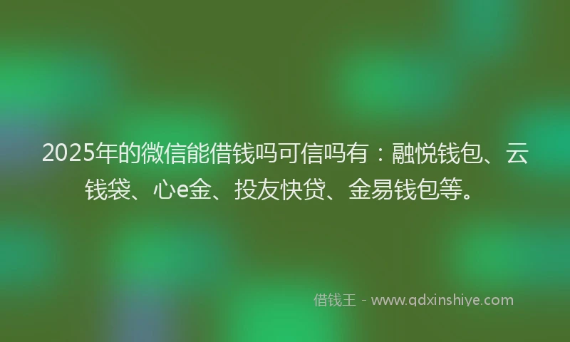 2025年的微信能借钱吗可信吗有：融悦钱包、云钱袋、心e金、投友快贷、金易钱包等。