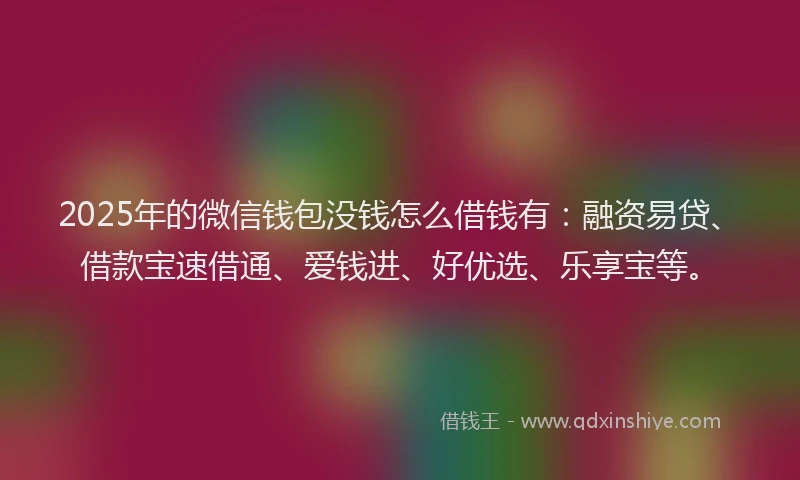 2025年的微信钱包没钱怎么借钱有：融资易贷、借款宝速借通、爱钱进、好优选、乐享宝等。