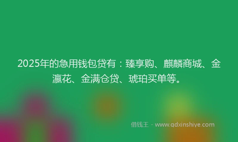 2025年的急用钱包贷有：臻享购、麒麟商城、金瀛花、金满仓贷、琥珀买单等。