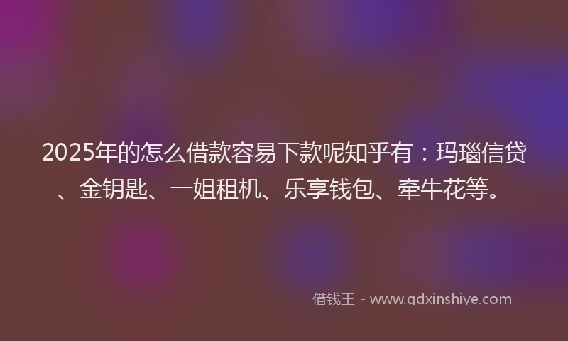 2025年的怎么借款容易下款呢知乎有：玛瑙信贷、金钥匙、一姐租机、乐享钱包、牵牛花等。