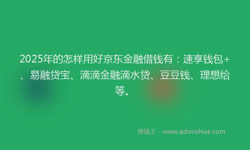 2025年的怎样用好京东金融借钱有：速享钱包+、易融贷宝、滴滴金融滴水贷、豆豆钱、理想给等。
