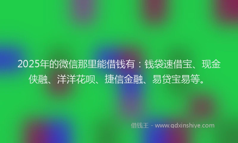 2025年的微信那里能借钱有：钱袋速借宝、现金侠融、洋洋花呗、捷信金融、易贷宝易等。