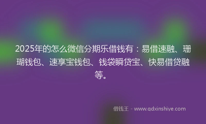 2025年的怎么微信分期乐借钱有：易借速融、珊瑚钱包、速享宝钱包、钱袋瞬贷宝、快易借贷融等。