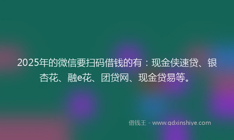 2025年的微信要扫码借钱的有：现金侠速贷、银杏花、融e花、团贷网、现金贷易等。