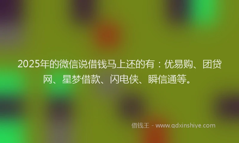 2025年的微信说借钱马上还的有：优易购、团贷网、星梦借款、闪电侠、瞬信通等。