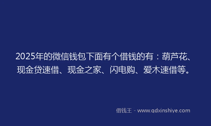 2025年的微信钱包下面有个借钱的有：葫芦花、现金贷速借、现金之家、闪电购、爱木速借等。