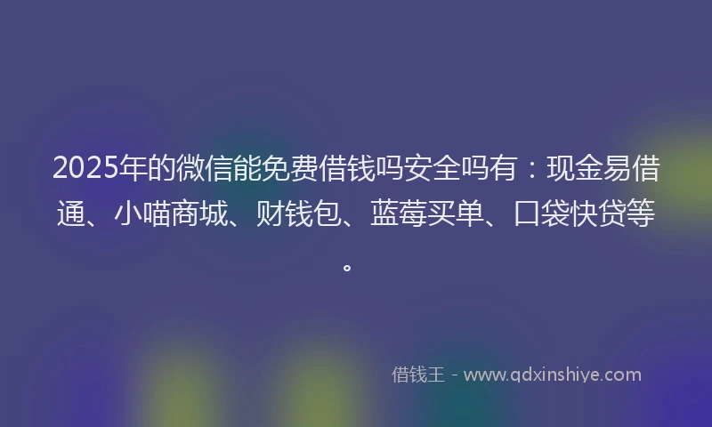 2025年的微信能免费借钱吗安全吗有：现金易借通、小喵商城、财钱包、蓝莓买单、口袋快贷等。