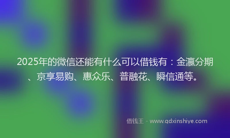 2025年的微信还能有什么可以借钱有：金瀛分期、京享易购、惠众乐、普融花、瞬信通等。