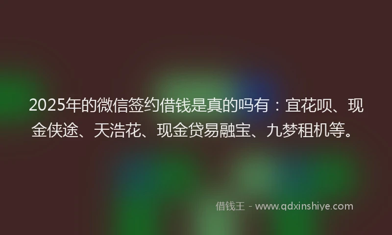 2025年的微信签约借钱是真的吗有：宜花呗、现金侠途、天浩花、现金贷易融宝、九梦租机等。