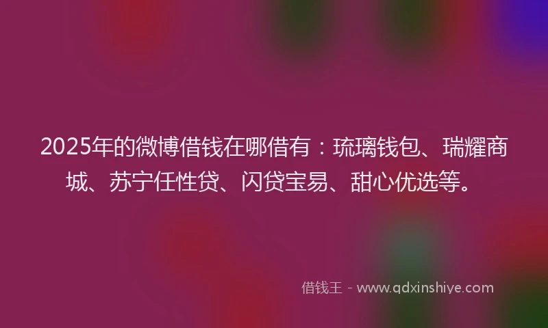 2025年的微博借钱在哪借有：琉璃钱包、瑞耀商城、苏宁任性贷、闪贷宝易、甜心优选等。