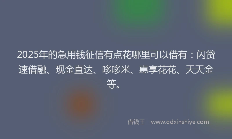 2025年的急用钱征信有点花哪里可以借有：闪贷速借融、现金直达、哆哆米、惠享花花、天天金等。