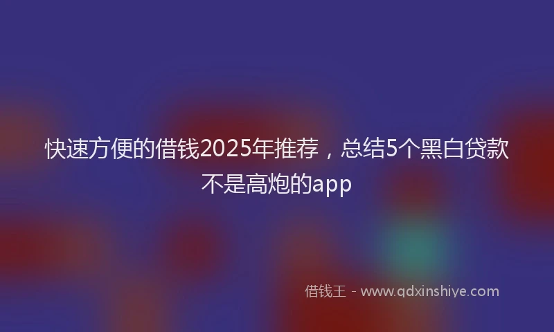 快速方便的借钱2025年推荐，总结5个黑白贷款不是高炮的app