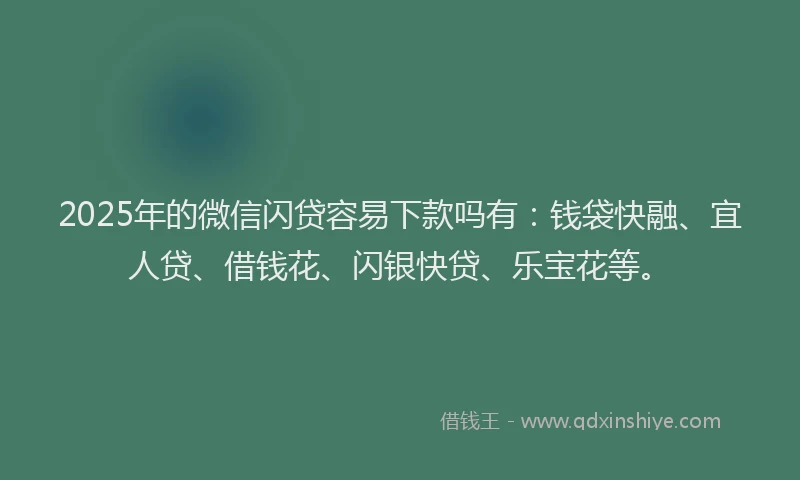 2025年的微信闪贷容易下款吗有：钱袋快融、宜人贷、借钱花、闪银快贷、乐宝花等。