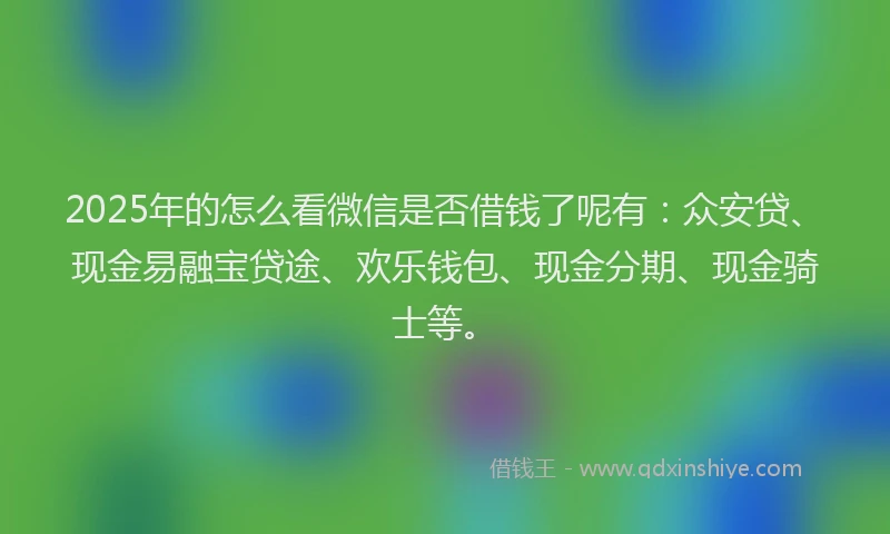 2025年的怎么看微信是否借钱了呢有：众安贷、现金易融宝贷途、欢乐钱包、现金分期、现金骑士等。