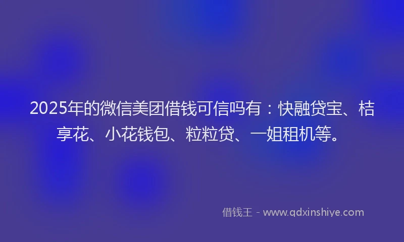 2025年的微信美团借钱可信吗有：快融贷宝、桔享花、小花钱包、粒粒贷、一姐租机等。