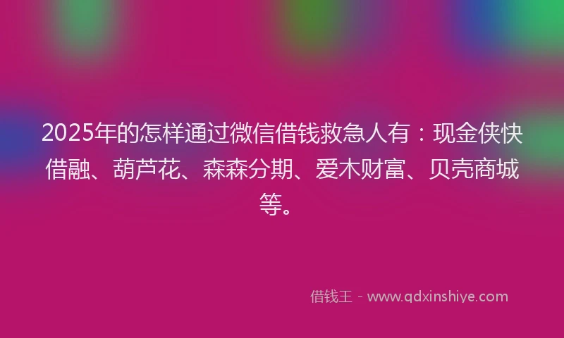 2025年的怎样通过微信借钱救急人有：现金侠快借融、葫芦花、森森分期、爱木财富、贝壳商城等。