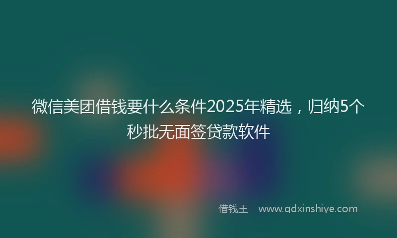微信美团借钱要什么条件2025年精选，归纳5个秒批无面签贷款软件