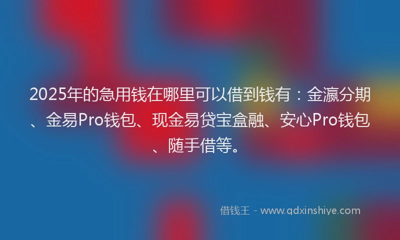 2025年的急用钱在哪里可以借到钱有：金瀛分期、金易Pro钱包、现金易贷宝盒融、安心Pro钱包、随手借等。