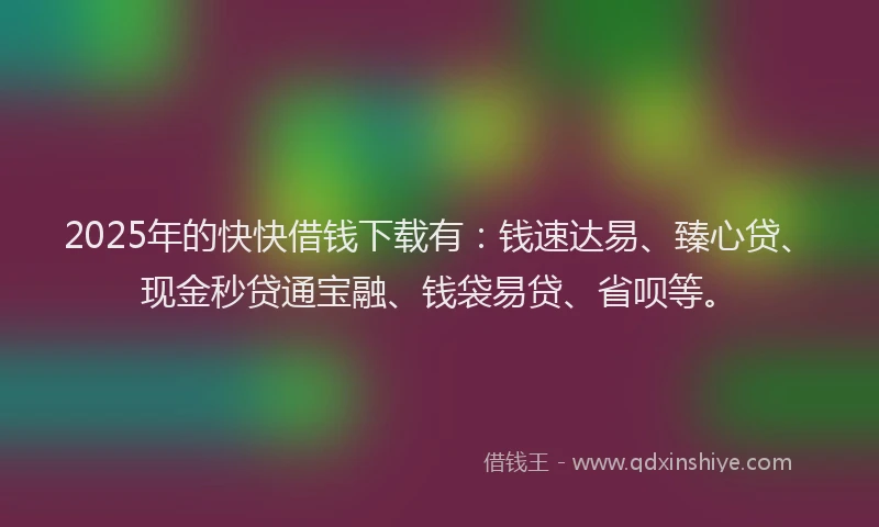 2025年的快快借钱下载有：钱速达易、臻心贷、现金秒贷通宝融、钱袋易贷、省呗等。