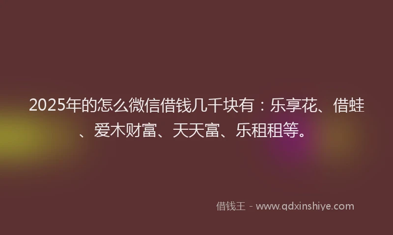 2025年的怎么微信借钱几千块有：乐享花、借蛙、爱木财富、天天富、乐租租等。