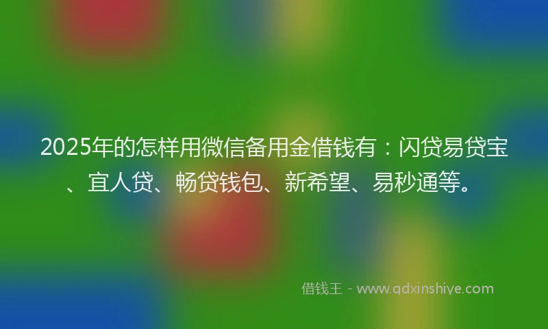 2025年的怎样用微信备用金借钱有：闪贷易贷宝、宜人贷、畅贷钱包、新希望、易秒通等。