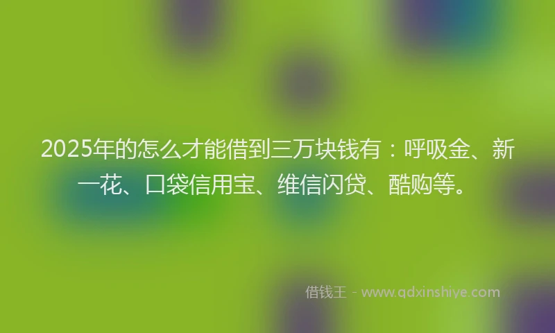 2025年的怎么才能借到三万块钱有：呼吸金、新一花、口袋信用宝、维信闪贷、酷购等。