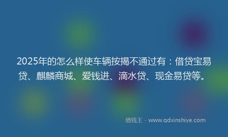 2025年的怎么样使车辆按揭不通过有：借贷宝易贷、麒麟商城、爱钱进、滴水贷、现金易贷等。