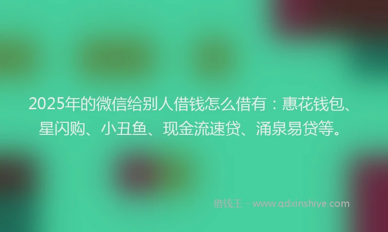 2025年的微信给别人借钱怎么借有：惠花钱包、星闪购、小丑鱼、现金流速贷、涌泉易贷等。
