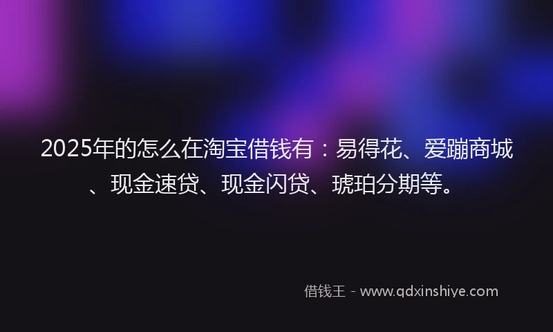 2025年的怎么在淘宝借钱有：易得花、爱蹦商城、现金速贷、现金闪贷、琥珀分期等。