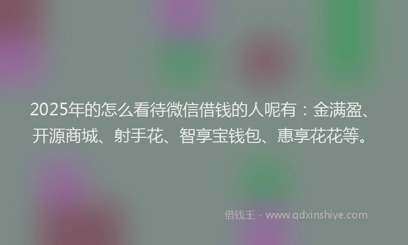 2025年的怎么看待微信借钱的人呢有：金满盈、开源商城、射手花、智享宝钱包、惠享花花等。
