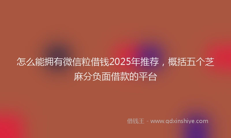 怎么能拥有微信粒借钱2025年推荐，概括五个芝麻分负面借款的平台