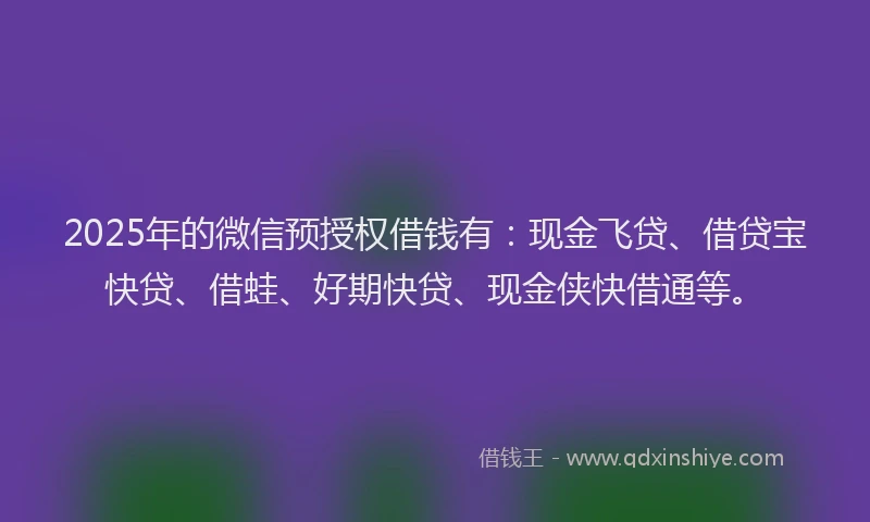 2025年的微信预授权借钱有：现金飞贷、借贷宝快贷、借蛙、好期快贷、现金侠快借通等。