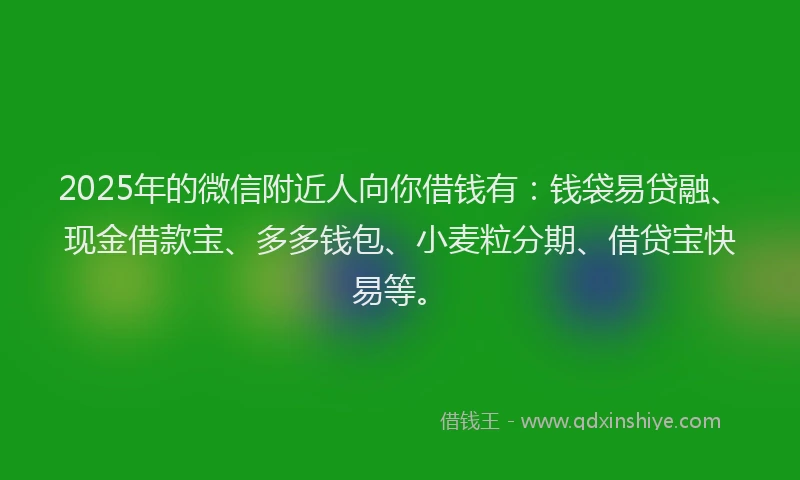 2025年的微信附近人向你借钱有：钱袋易贷融、现金借款宝、多多钱包、小麦粒分期、借贷宝快易等。